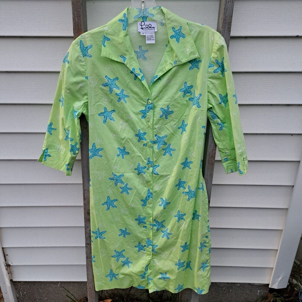 Vintage Lilly Pulitzer Size 4 Small Green Blue Starfish Tunic Top Dress Beach